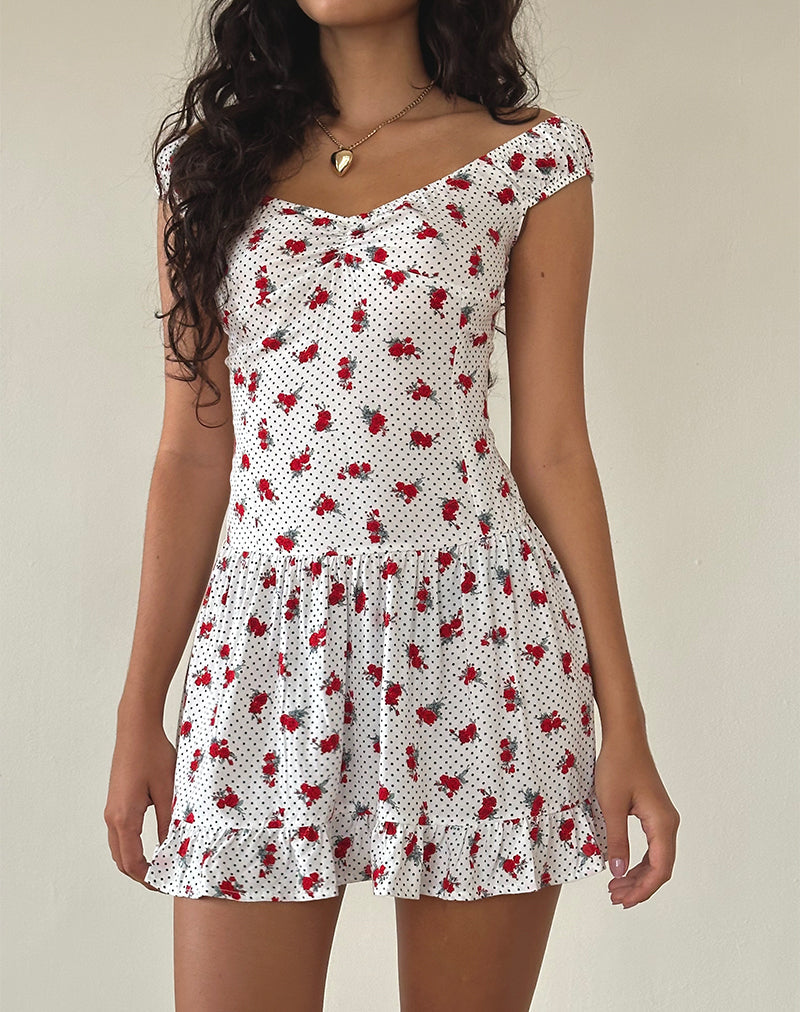 White Rose Polka Bardot Mini Dress Aca – motelrocks-com-aus