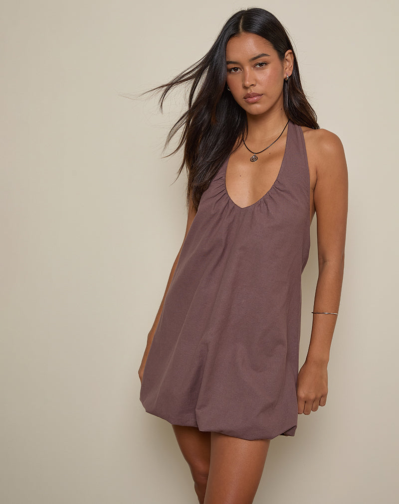 Image of Alcinder Linen Mini Dress in Deep Taupe