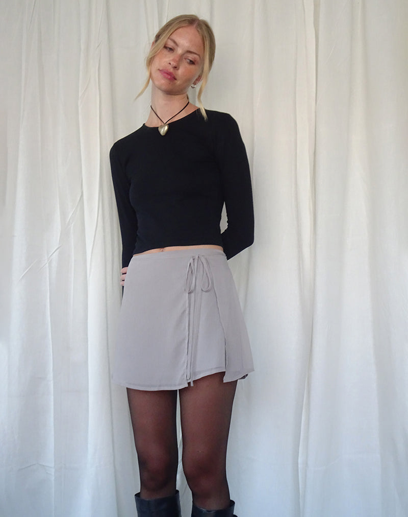 Lilac Grey Chiffon Mini Wrap Skirt Keira motelrocks com aus