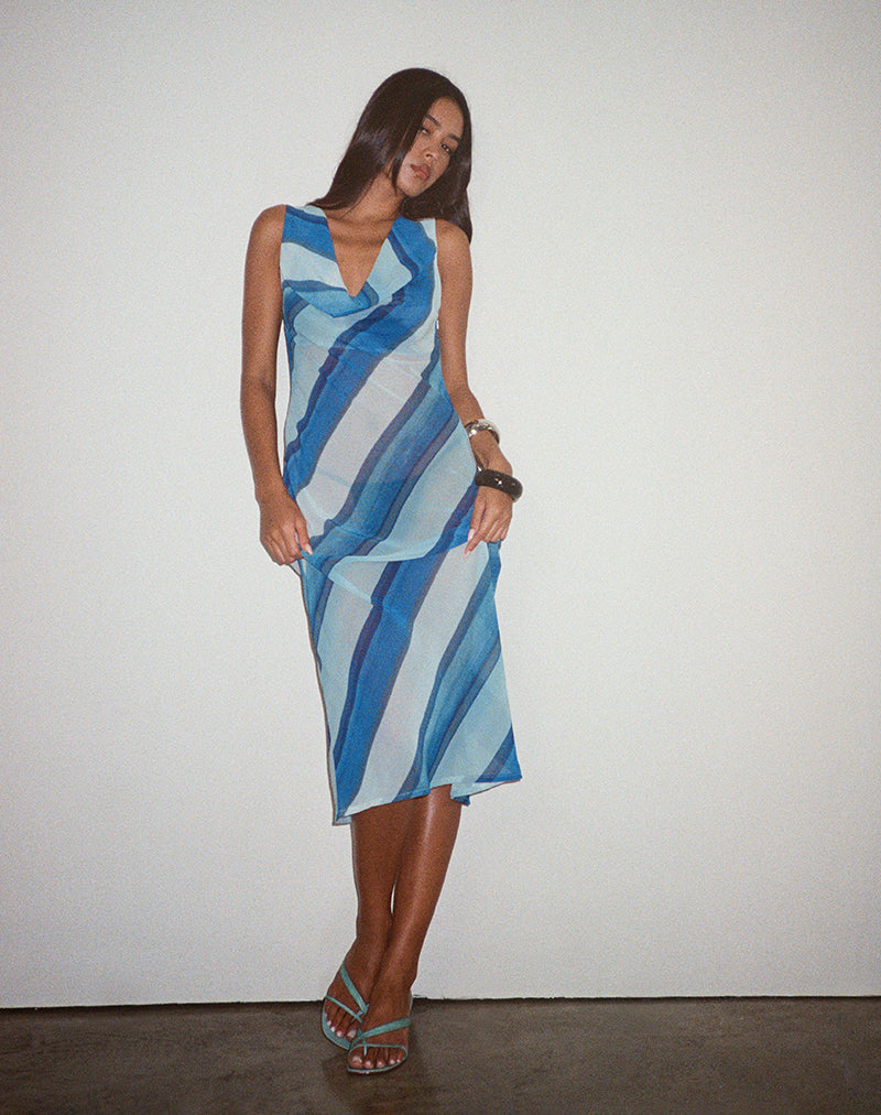 Image of Anira Dress in Chiffon Painted Stripe Blue