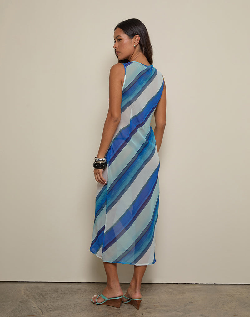 Image of Anira Dress in Chiffon Painted Stripe Blue