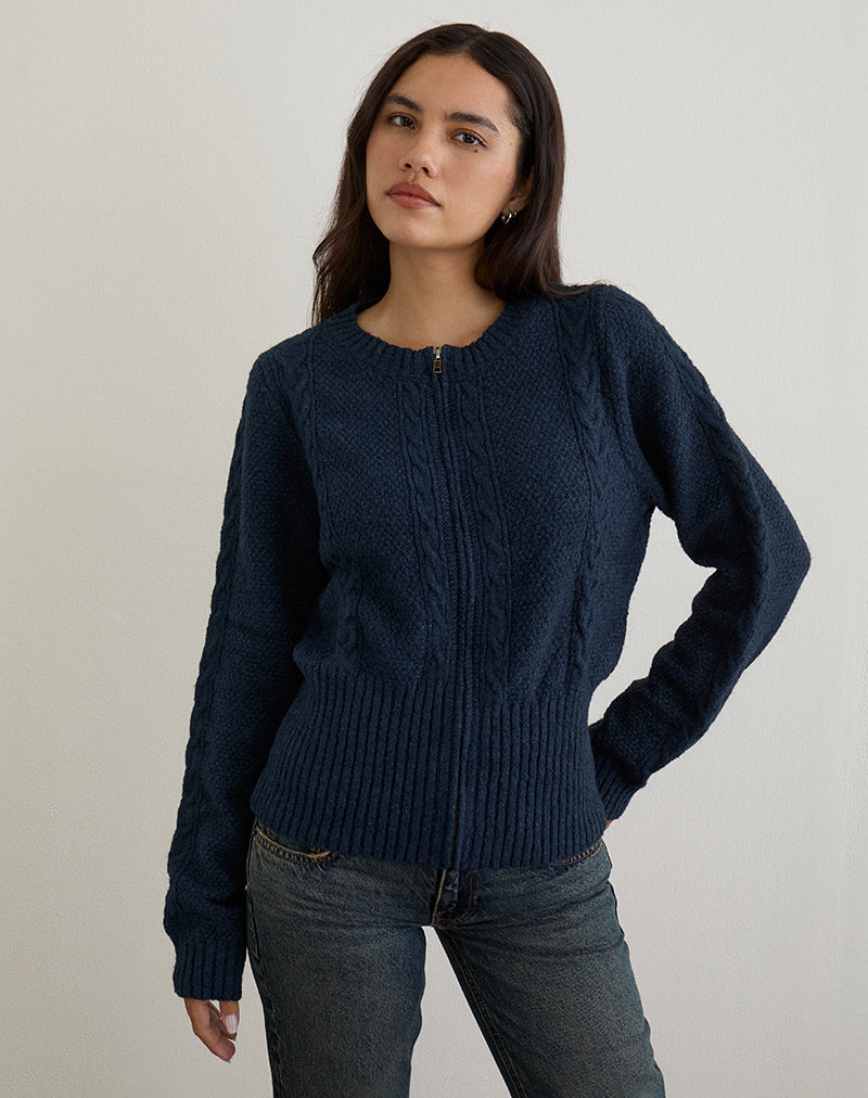 Navy Cable Knit Cardigan | Anitra – motelrocks-com-aus