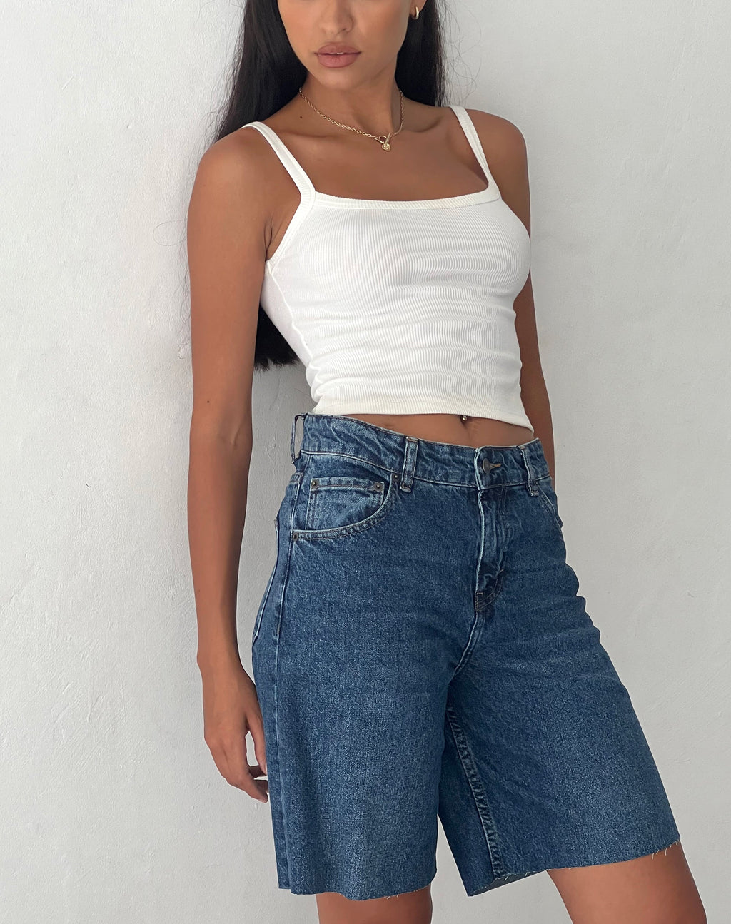 Roomy Mid Rise Jorts in Mid Blue Used