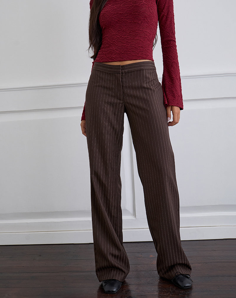 Ganta Slim Trouser in Stripe Chocolate Brown