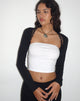 Image of Avya Lace Trim Shrug Top in Lycra Lace Black
