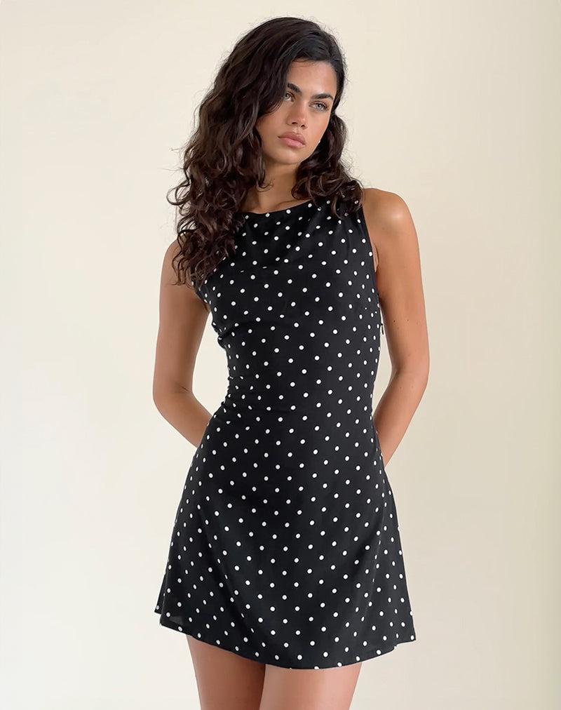 Mini Dress Black With White Spots Dress Topshop Pinned Sleeve Mini