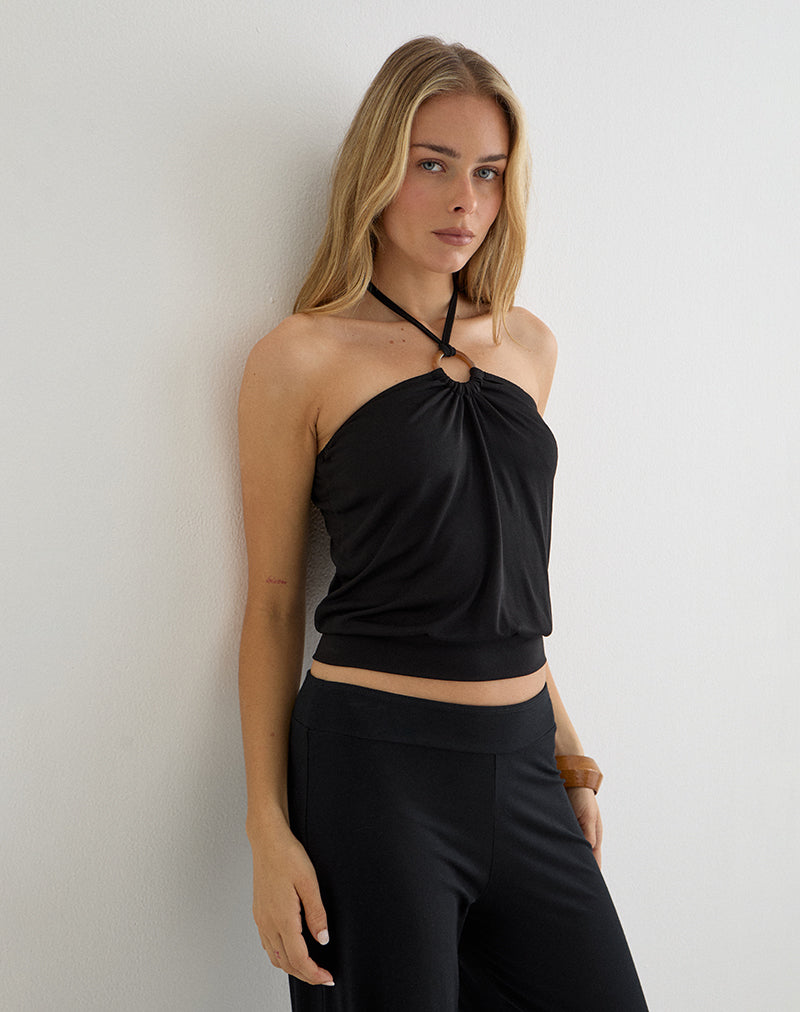 Black Cupro Halter Top | Ballerie – motelrocks-com-aus