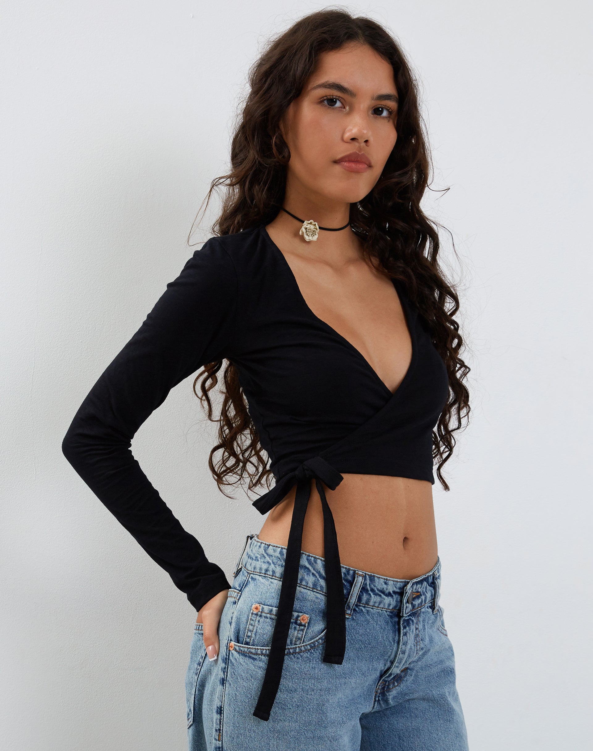 Image of Ballet Long Sleeve Wrap Top in Black Jersey