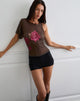 Image of Balsa One Shoulder Top in Brown with Pink Flower Print