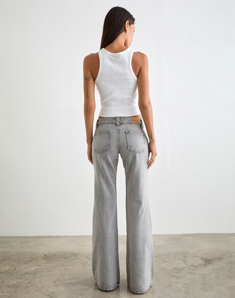 Image of Bell Bottom Low Rise Flare Jeans in Bleached Grey