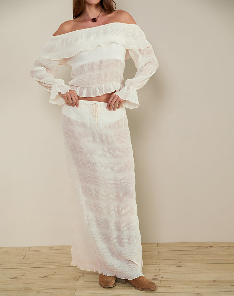 Image of Bente Unlined Maxi Skirt in Chiffon Plisse Ivory