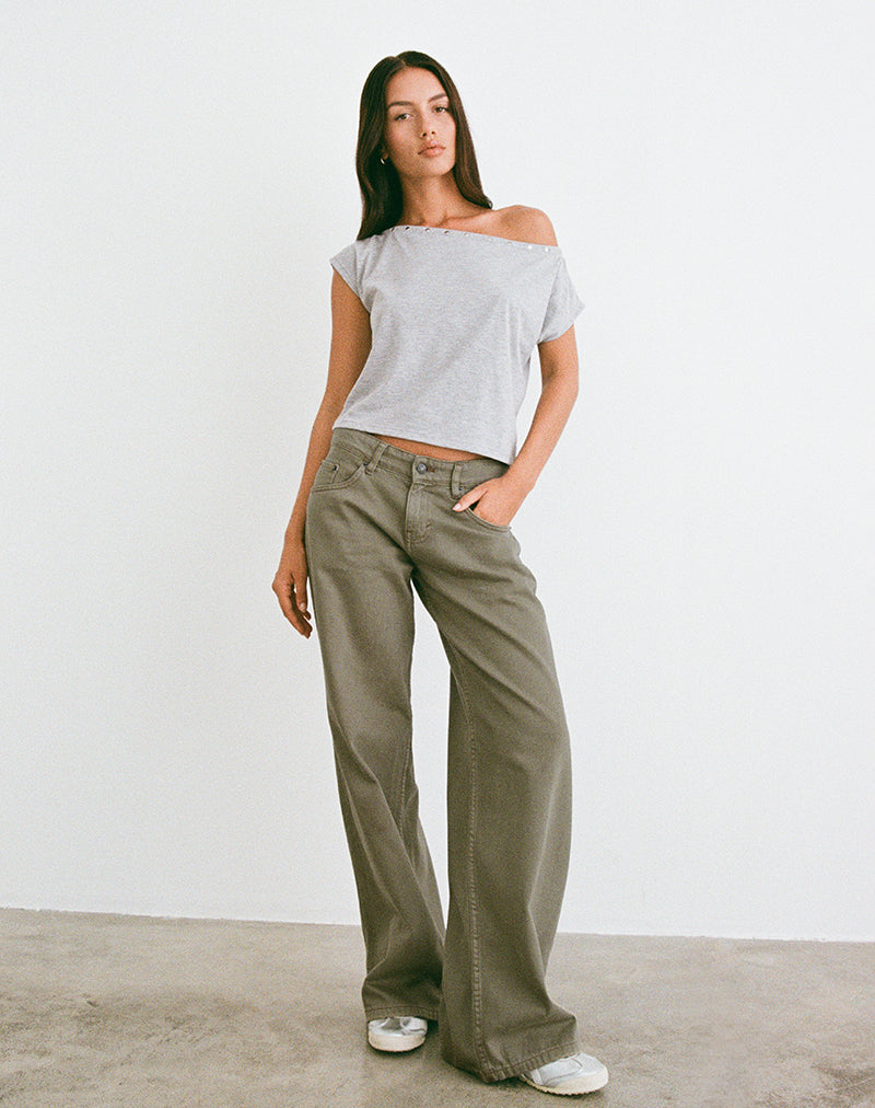 Bizzy Top with Studded Neckline in Grey Marl