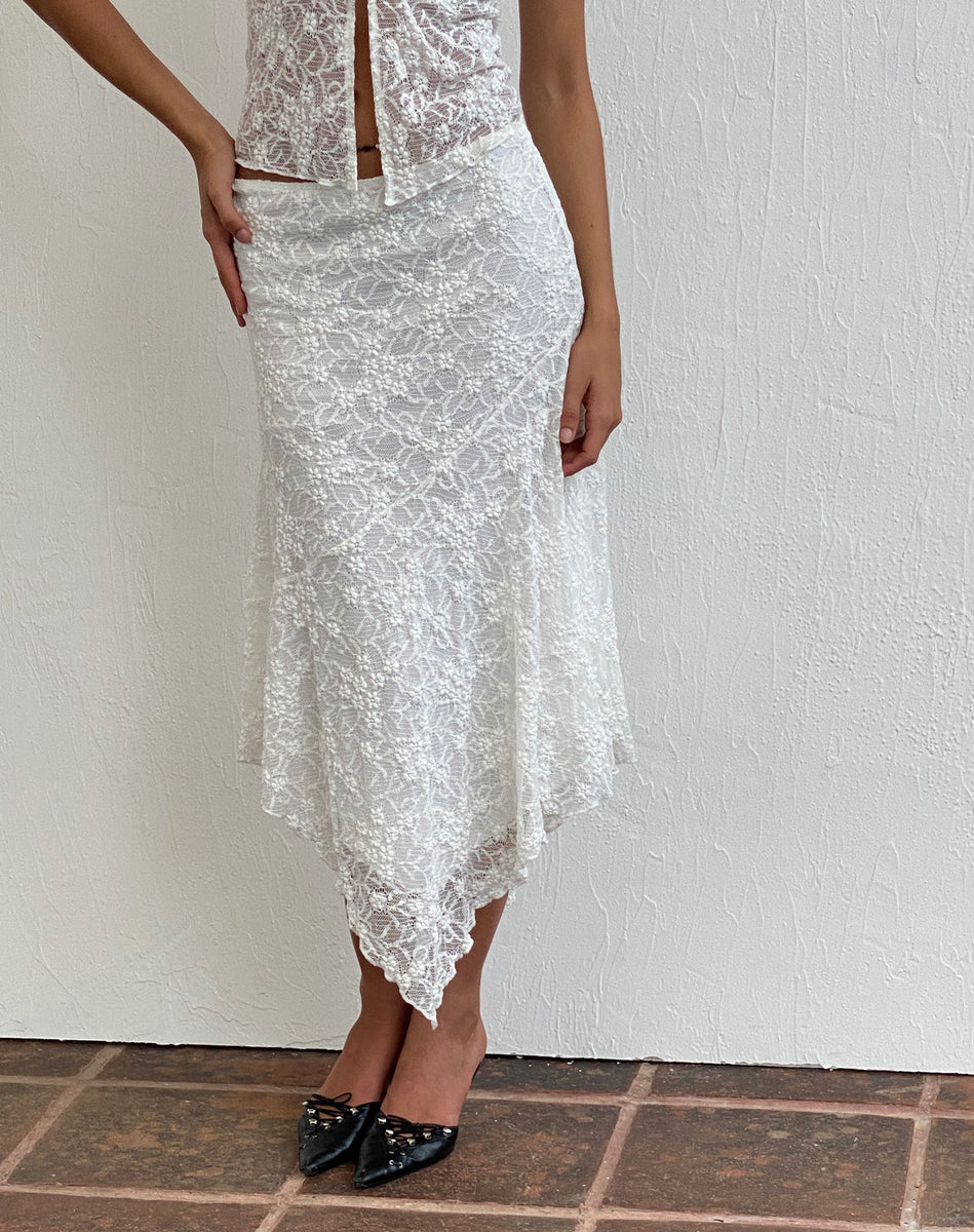 Cinta Low Rise Midi Skirt in Lace Ivory1