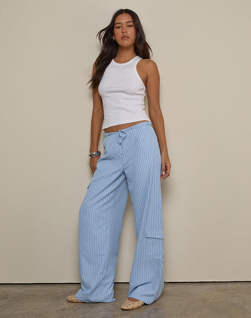 Image of Bruna Cargo Trouser in Blue Stripe