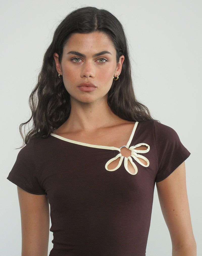 Brown with Lemon Binding Cut Out Flower Top | Bunga – motelrocks