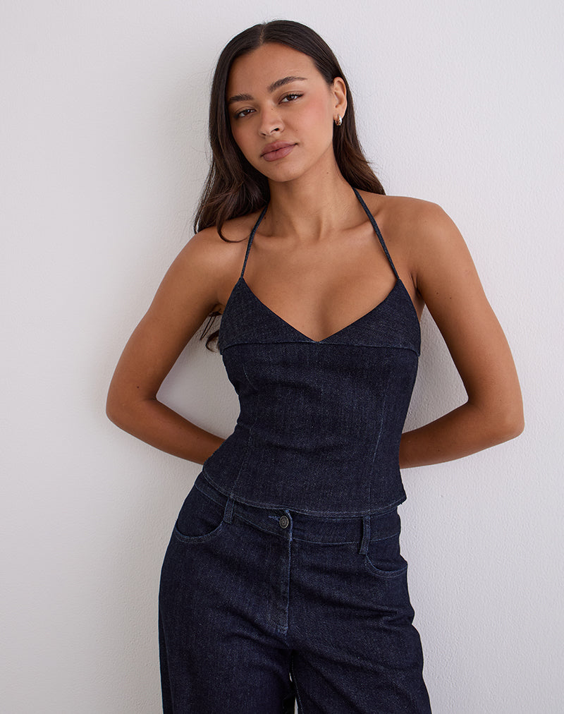 Caira Chambray Halter Top in Indigo