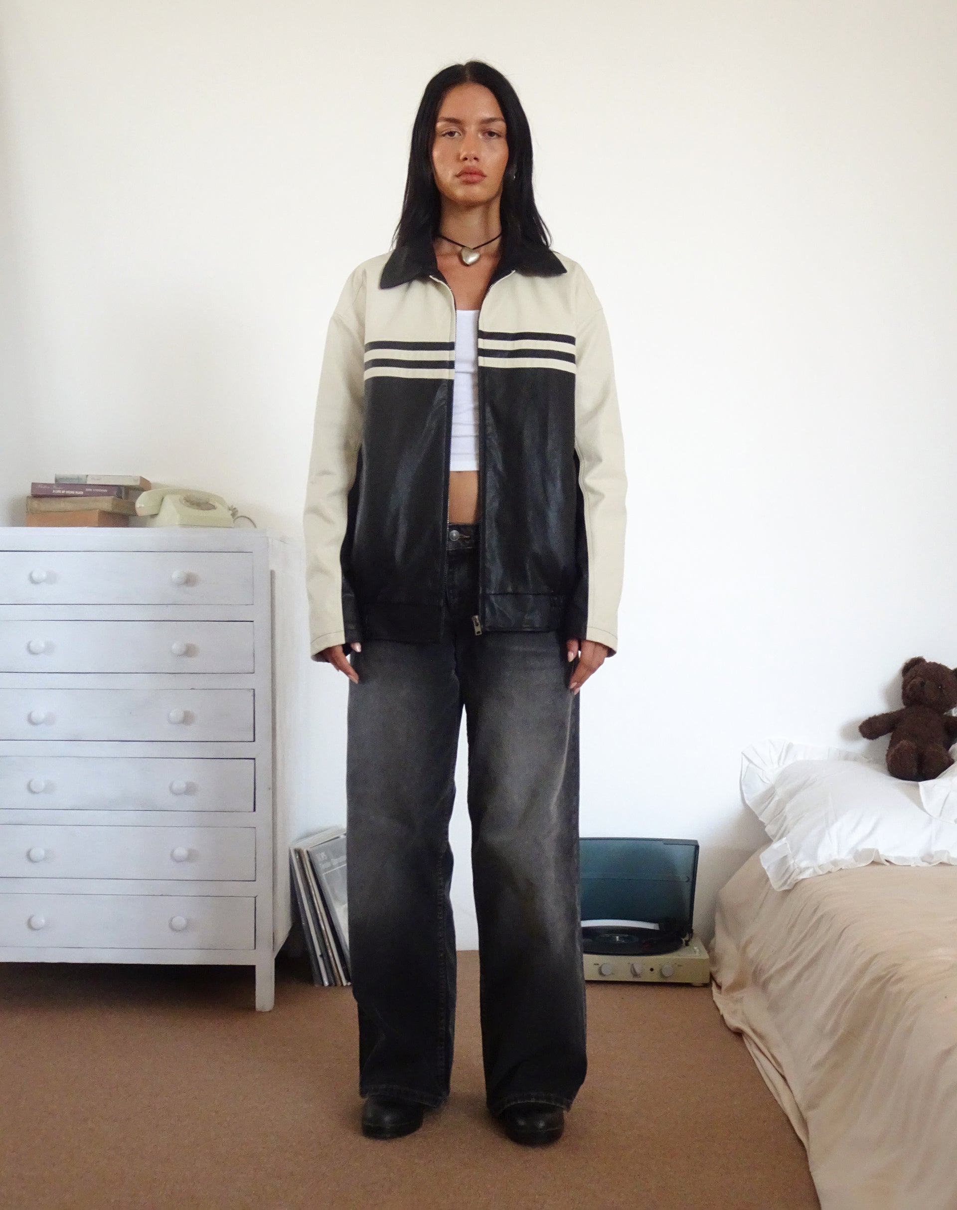 Image of Calista Jacket in PU Black with Ivory