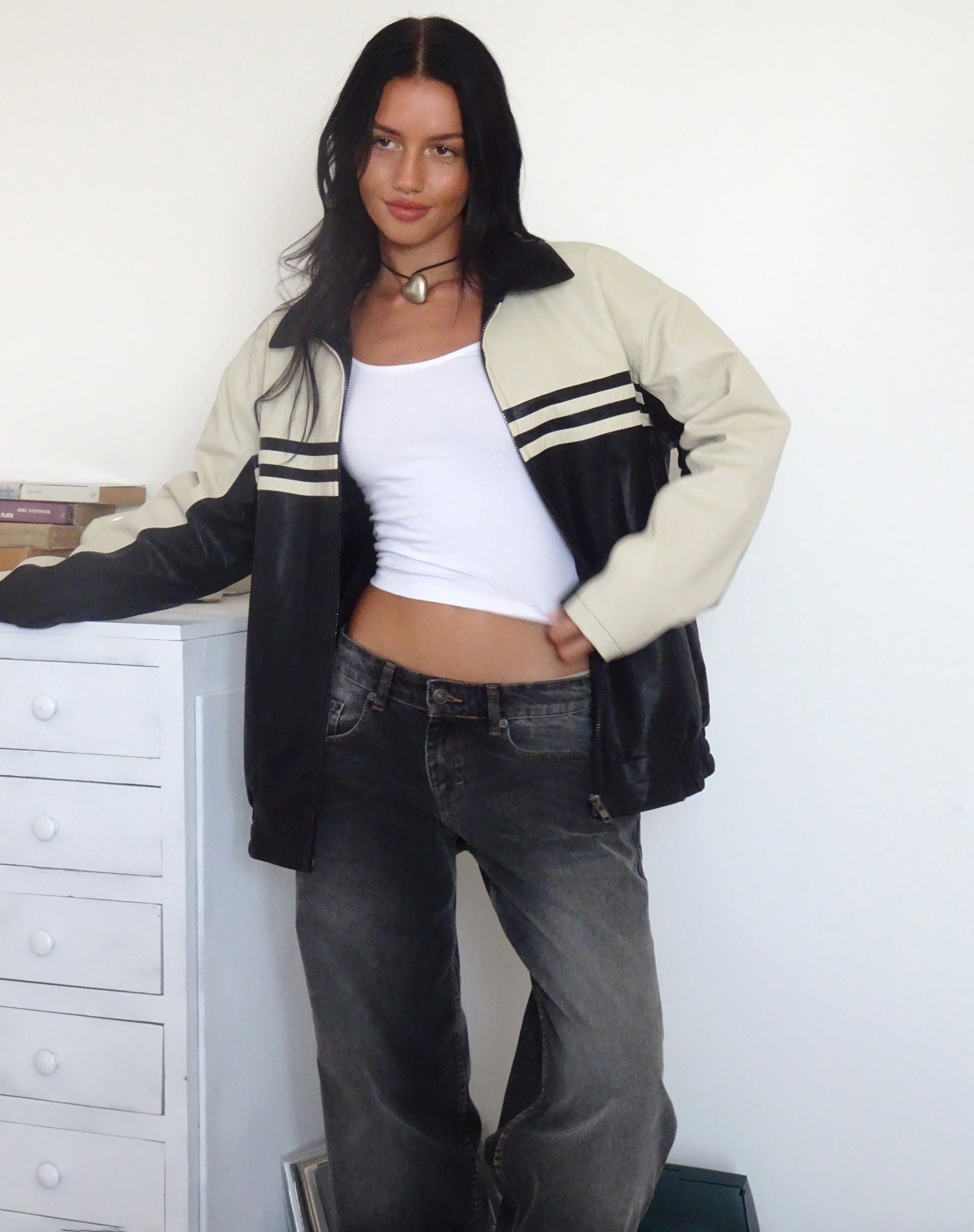 Image of Calista Jacket in PU Black with Ivory