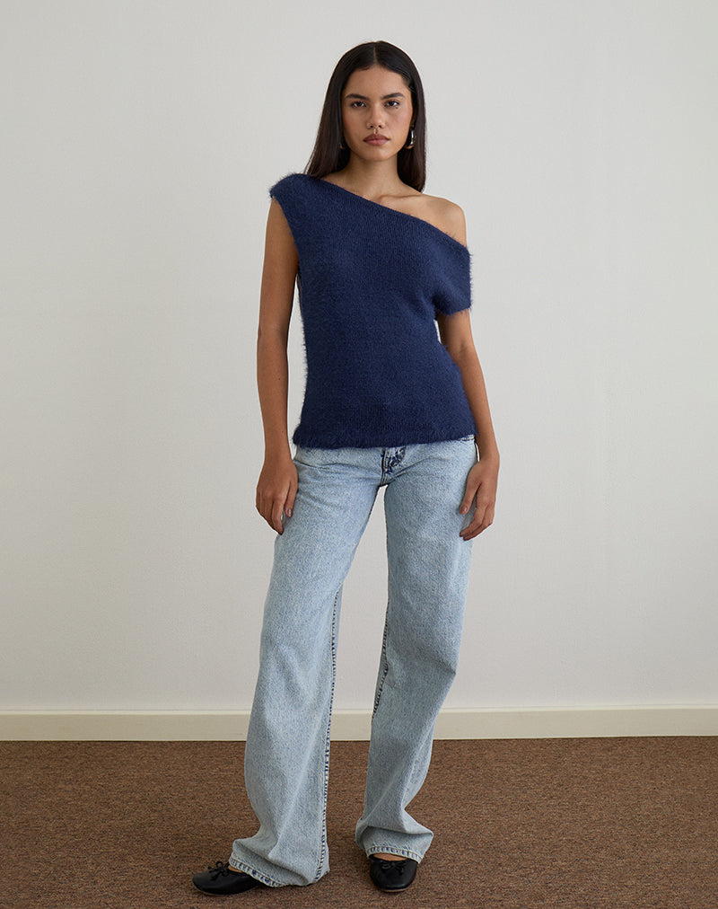 Calyce Top in Fluffy Knit Navy