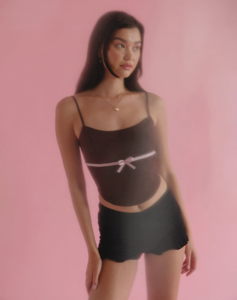 Image of Ceisya Corset Top in Bitter Chocolate with Pink Bow