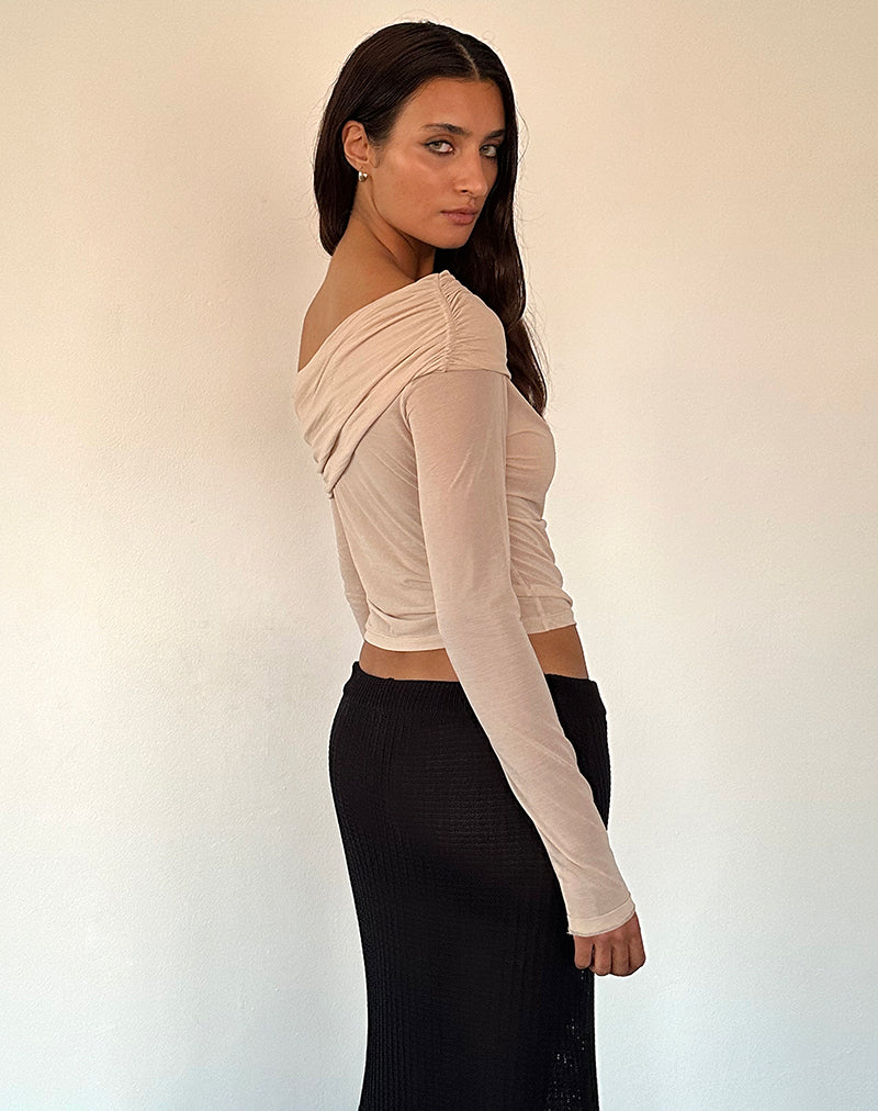 Image of Chidi Sheer Mesh Bardot Top in Camel