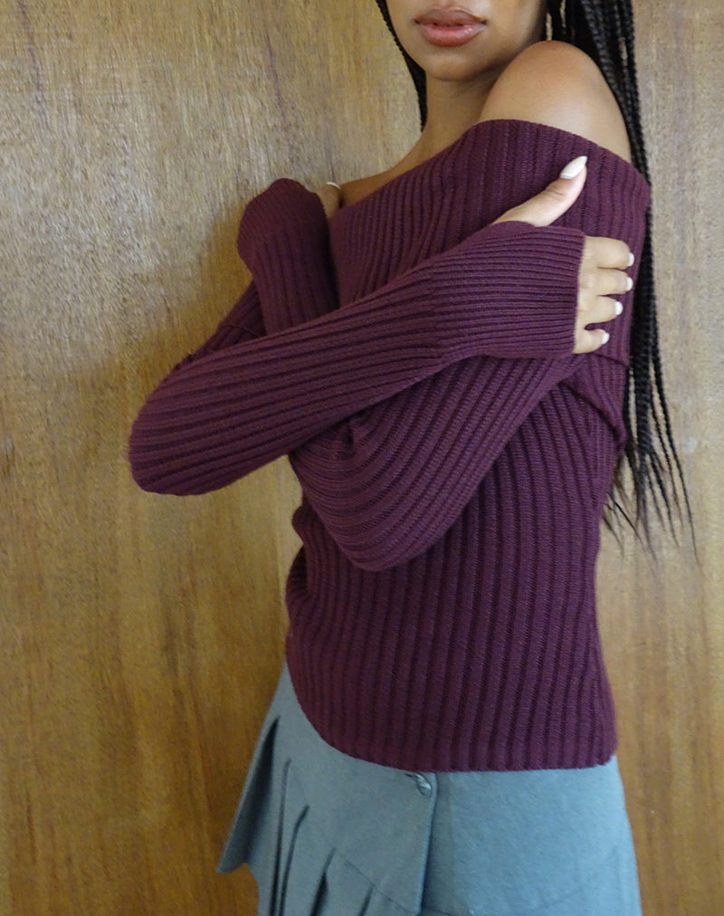 Burgundy knitted clearance jumper