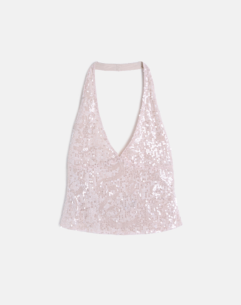 Image of Cosio Halter Top in Sequin Baby Pink