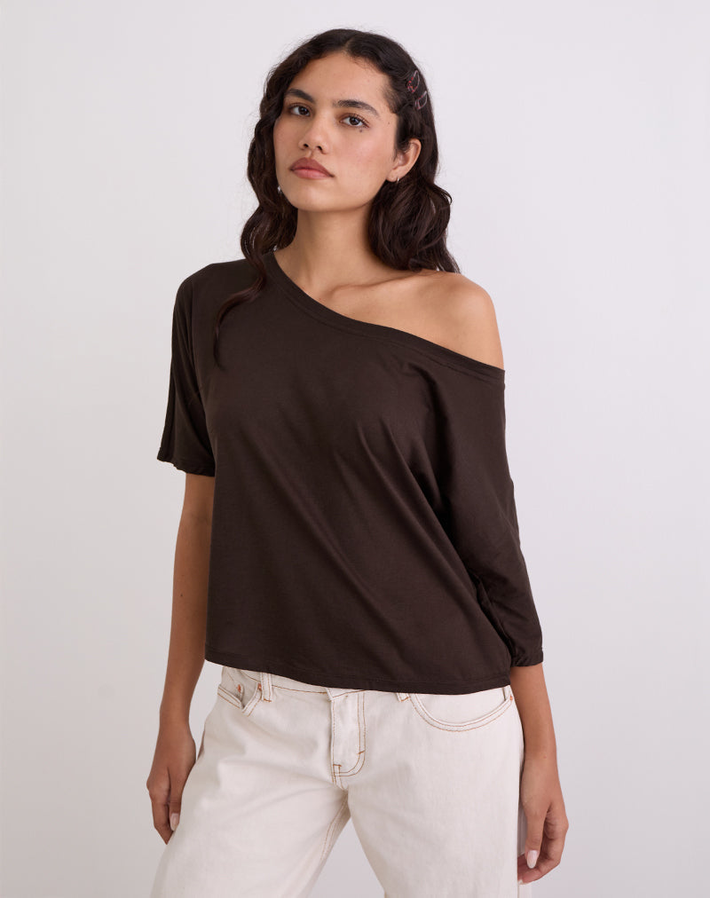Image of Daman Off Shoulder Basic Top in Chocolate Brown