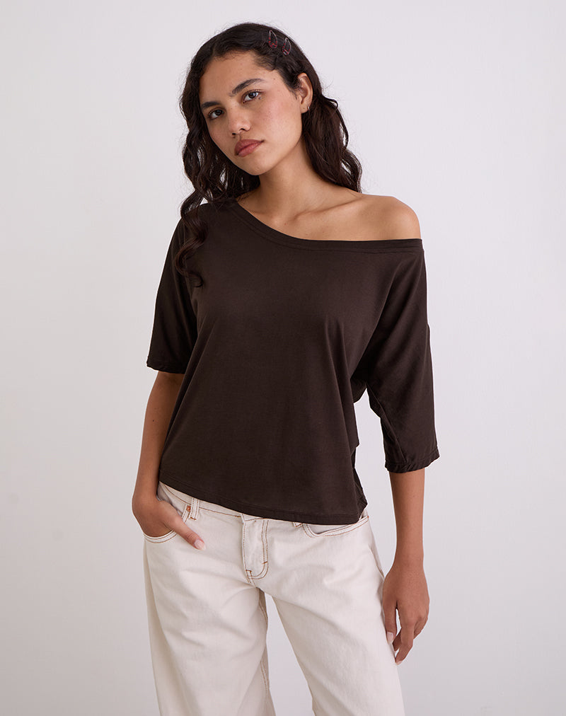 Image of Daman Off Shoulder Basic Top in Chocolate Brown
