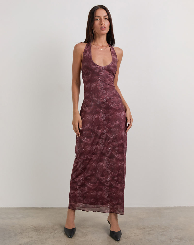 Image of Datari Maxi Dress in Mesh Tonal Paisley Plum