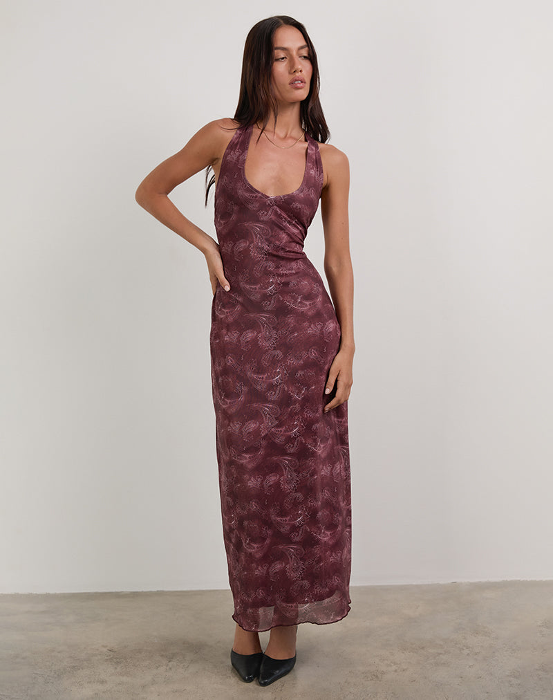 Image of Datari Maxi Dress in Mesh Tonal Paisley Plum
