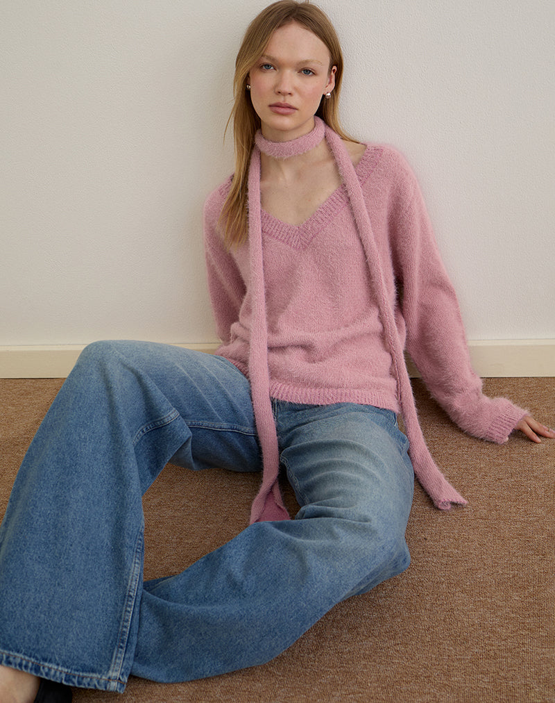 Dikara Jumper with Scarf in Knit Dusty Pink