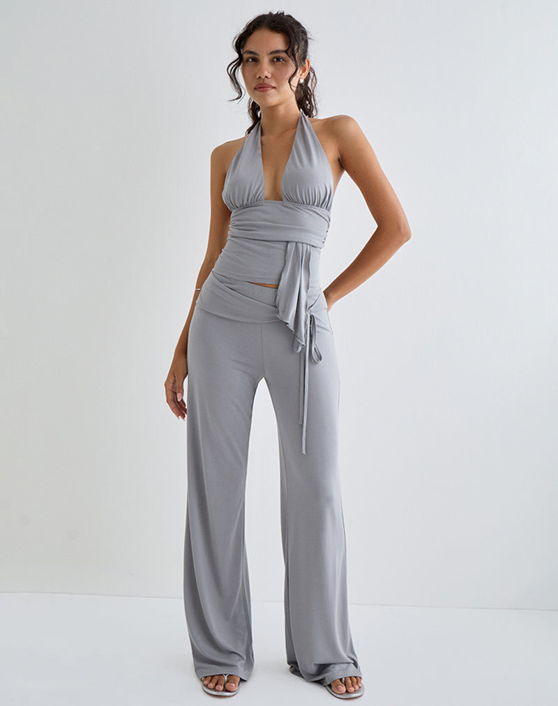 Top Prilla Cuello Haltern en Cupro Gris