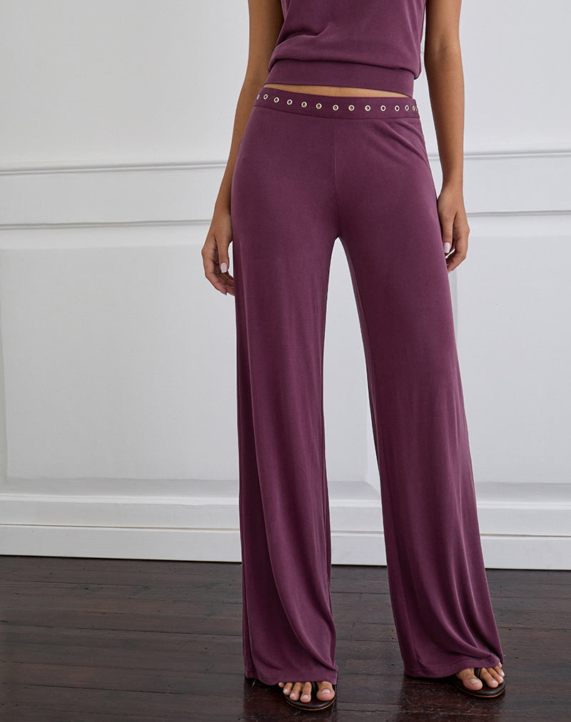 Donika Studded Waistband Trouser in Plum