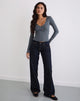 Image of Dulcet Ribbed Plunge Long Sleeve Top in Blue Granite