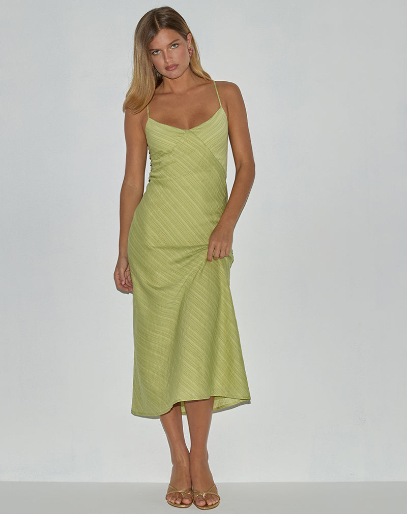 Image of Elayna Midi Dress in Chiffon Stripe Green