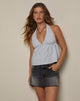 Image of Eldana Halter Top in Mini GIngham Blue and Grey