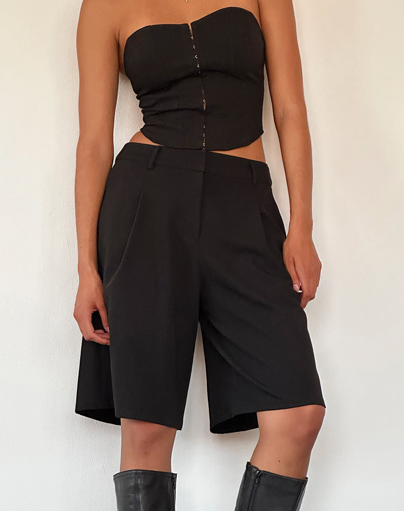 Black Tailoring Longline Shorts | Ayna  motelrocks-com-aus