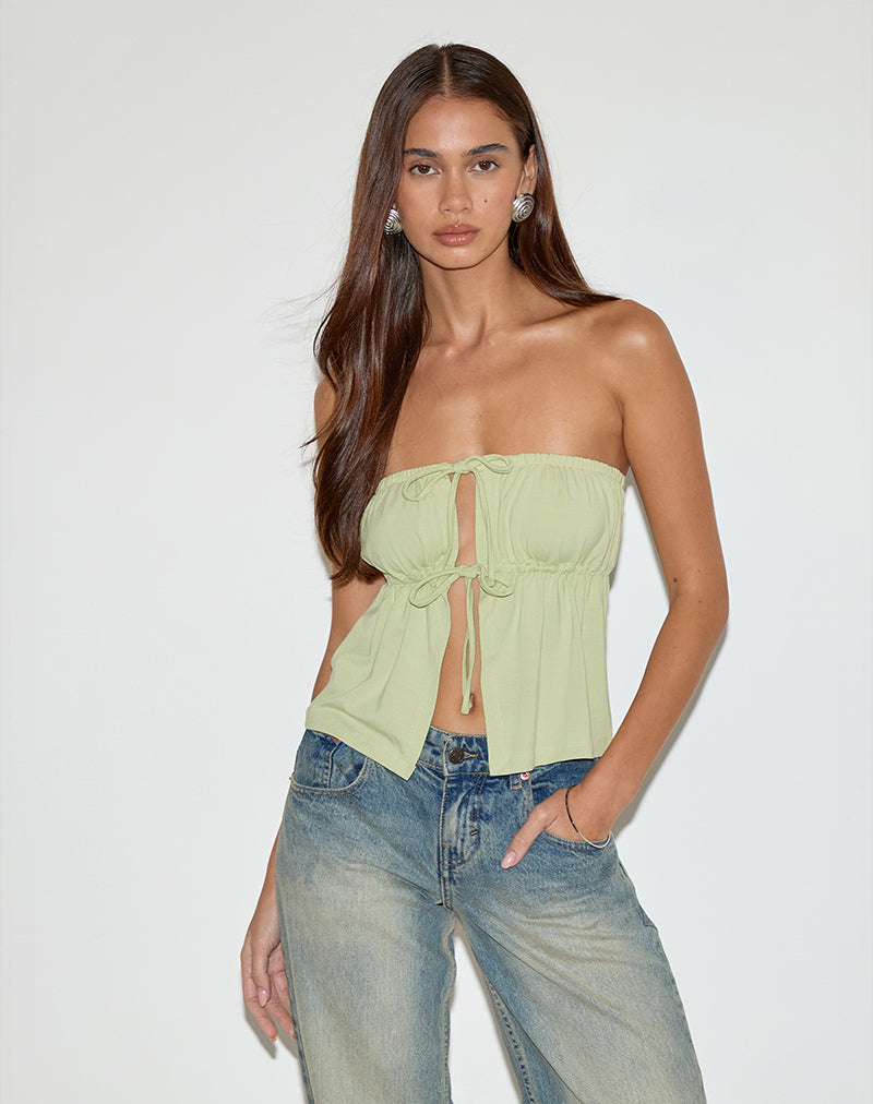 Ender Tie Bandeau Top in Rayon Pistachio