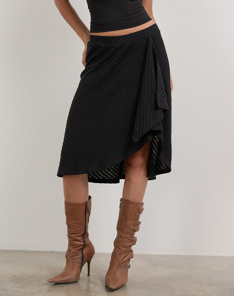 Image Esmeray Midi Skirt in Sheer Diagonal Knit Black