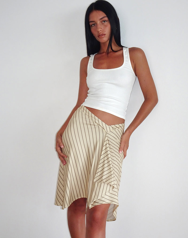 Esmeray Midi Skirt in Yellow Diagonal Stripe