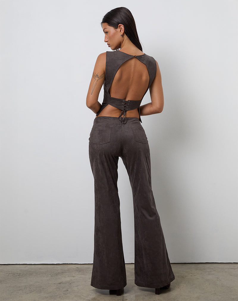Vallen Trousers in Dark Faux Suede Chestnut - Main Image