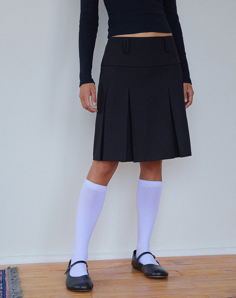 Black high waisted pleated midi outlet skirt