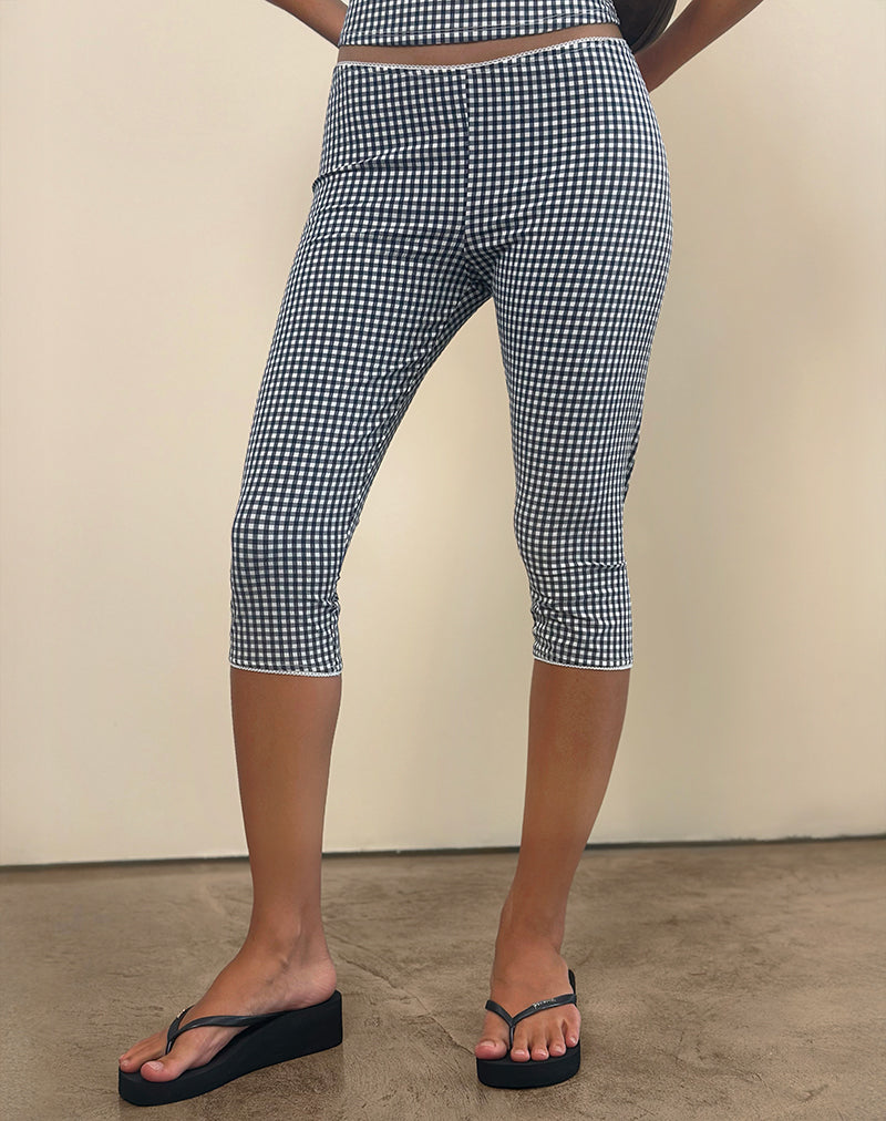Image of Tuka Capri Trousers in Seersucker Gingham Navy