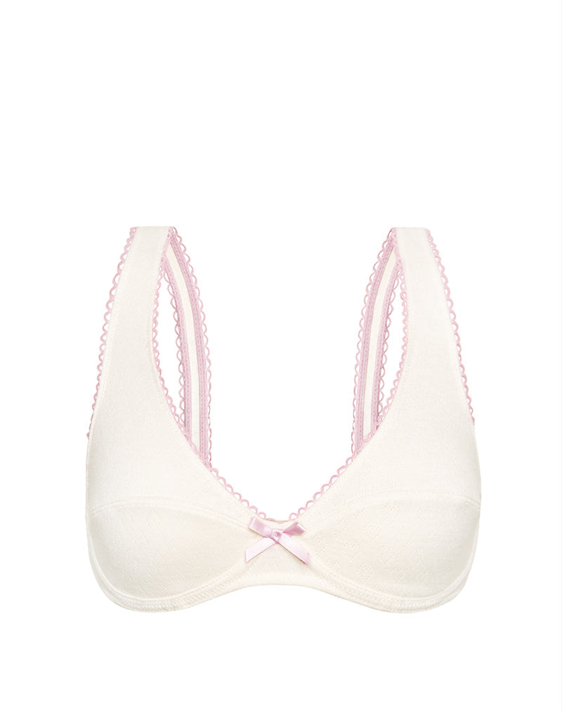 Image of Halai Underwire Bra in Pointelle Ivory with Bow
