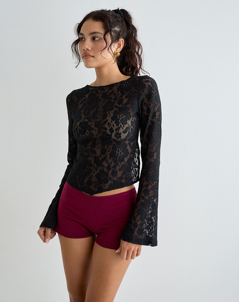 Image of Halfi Long Sleeve Top in Hibiscus Crochet Lace Black