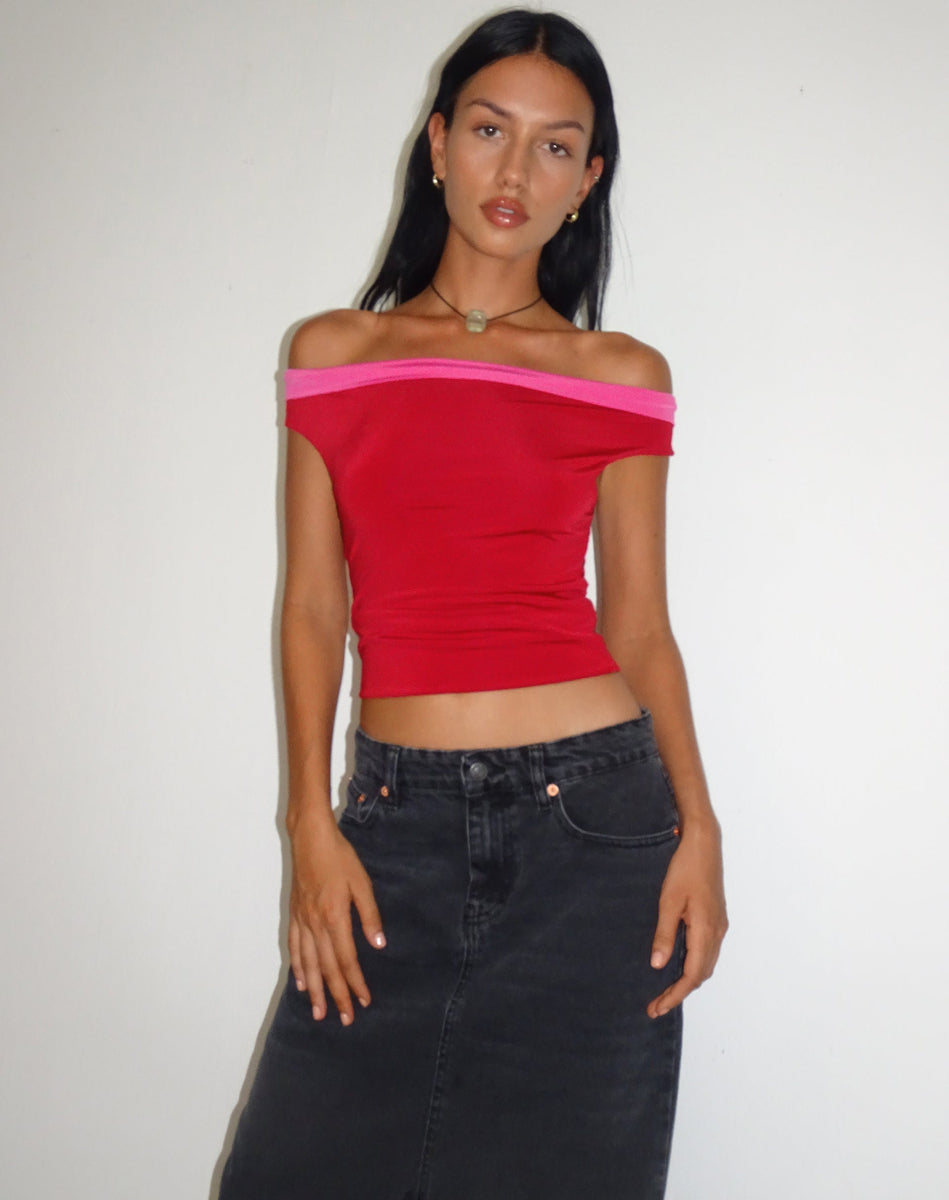 Red discount bardot top