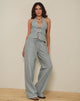 Image of Wasic Wide Leg Linen Trouser in Green and White Stripe
