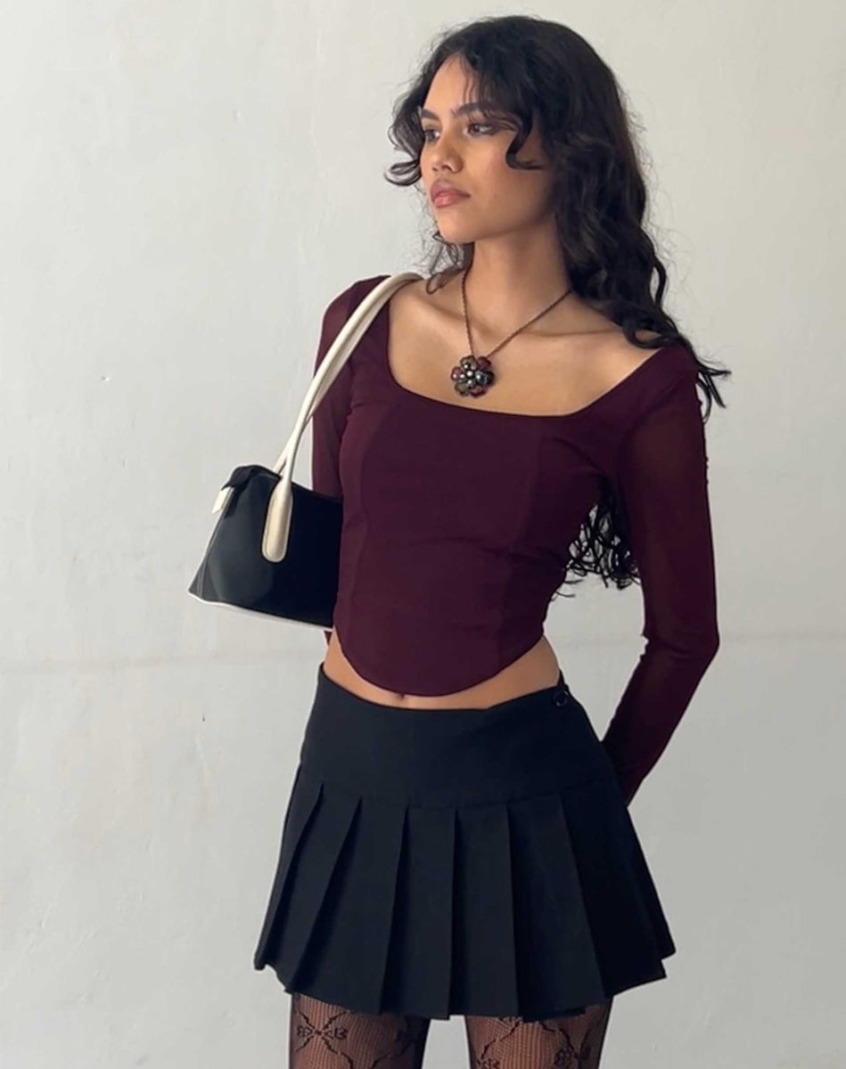Mesh Burgundy Long Sleeve Crop Top Helsiva – motelrocks-com-aus
