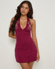 Image of Hepzhi Mini Dress in Burgundy With Floral Embroidery